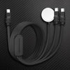 ChubbyCable Tri-Flex™:  100W 3-in-1 Fast Charging Cable with Soft Silicone & Apple Watch Charger - Black Warrior
