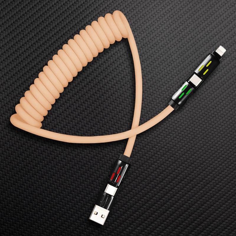 🆕"GlowCharge Pro" 240W 4-in-1 Spring Car Cable with Lights